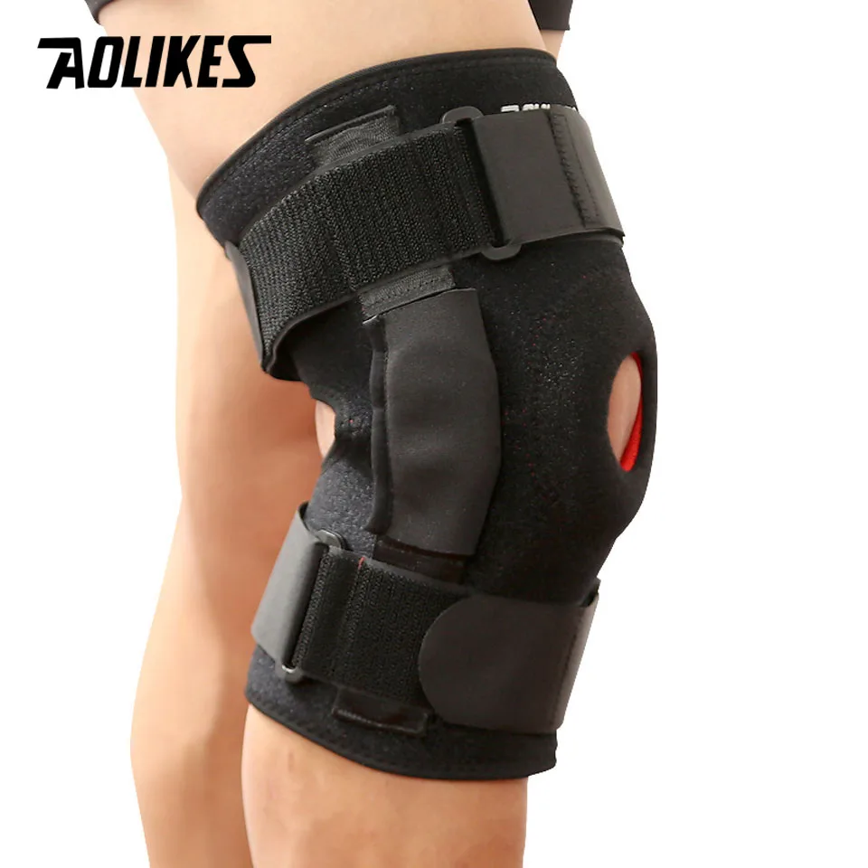 AOLIKES 1PCS Hiking Cycling Knee Support Protector With Removeble Aluminum Plate 4 Straps For Mountaineering Knee Joint Restore