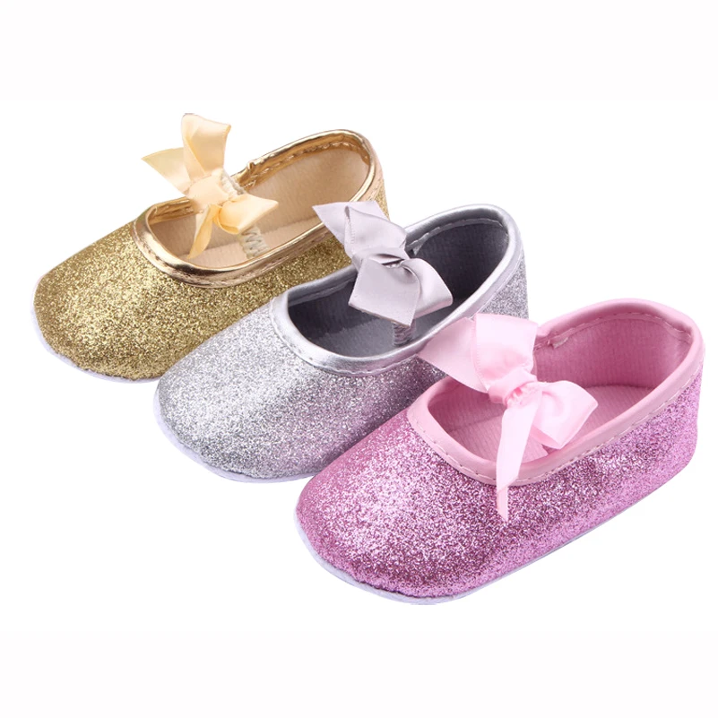 Fashion Bling Baby Shoes Princess Butterfly-knot Infant First Walkers Soft Sole Toddler Girl Shoes Gold Pink Silver