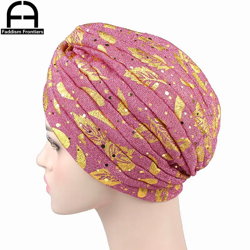 Fashion Women Turban Sparkly Shiny Print Turban Hat Muslim Turban Chemo Headwear Hair Cover Headband Hair Accessories Turban