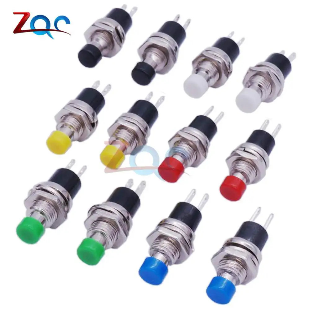 5Pcs PBS-110 2 Pins ON/OFF Push Button Switch Mini Lockless Momentary Switch for RC Toy Red Black Blue Yellow Green