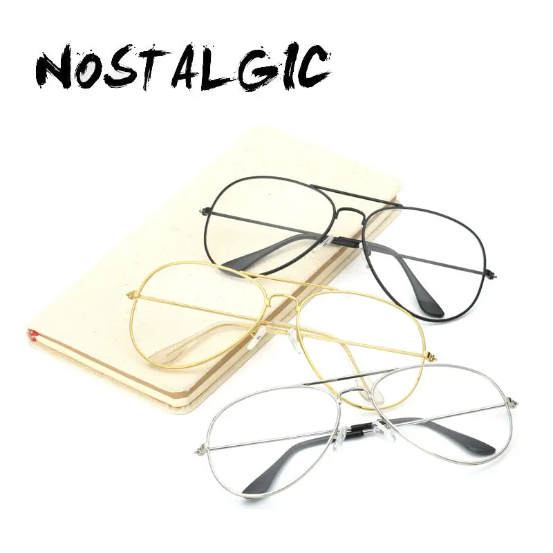 Fashion Vintage Metal Twin-Beams Glasses Women Optical Eyewear Frame Men Brand Eyeglasses Frames Gold Shield Frame Clear Glasses