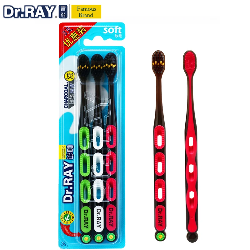 Dr.Ray Toothbrush Bamboo Charcoal Teethbrush Soft 0.01mm Brush Bristle Small Head Toothbrush With Tongue Scraper Cleaner