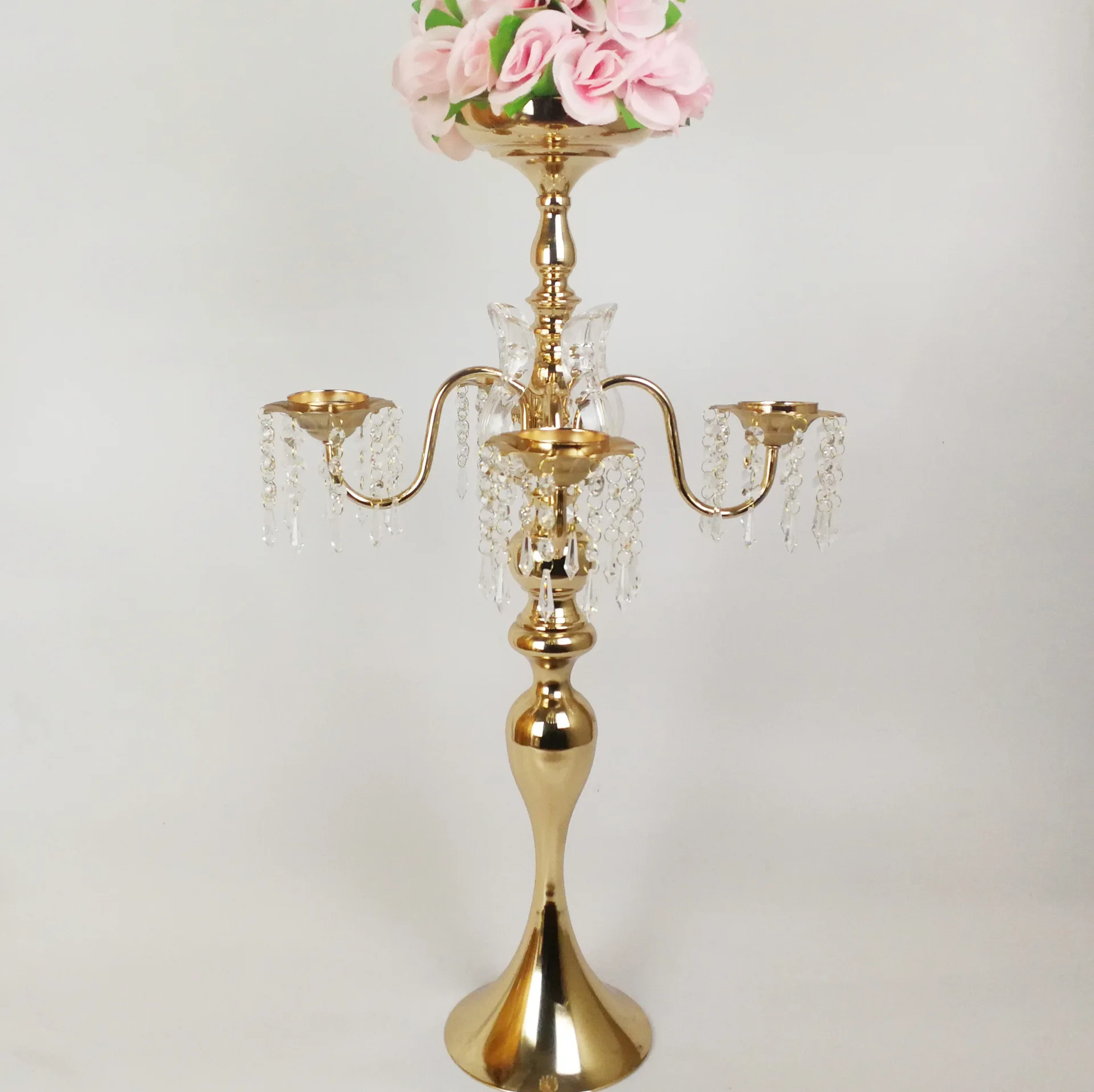 74cm 10pcs)New Wedding Centerpiece Gold Candle Holder Flower Stand with Crystal Chains