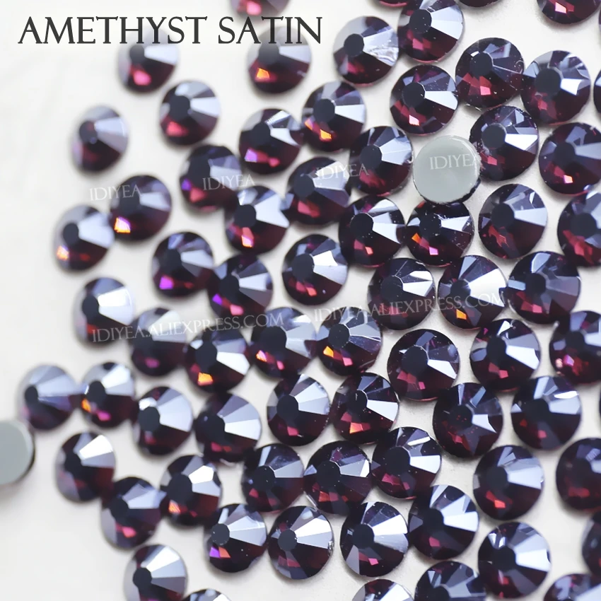 Amethyst Satin glass flat back rhinestones hotfix crystal stones strass glitters accessoires for 3d art garment applique dresses