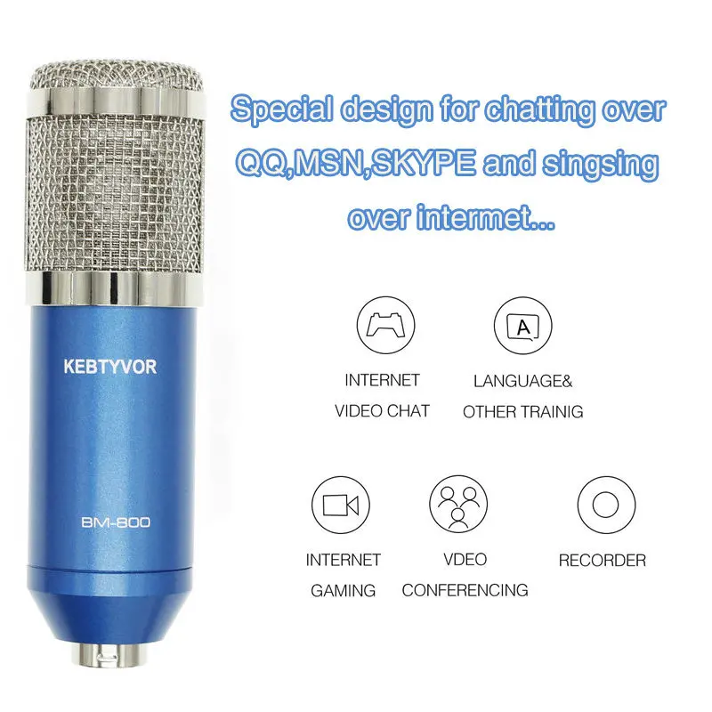 ميكروفون مكثف BM 800 لتسجيل الاستوديو ميكروفون سلكي احترافي BM-800 مع حامل سطح المكتب لتسجيل فيديو الكمبيوتر
