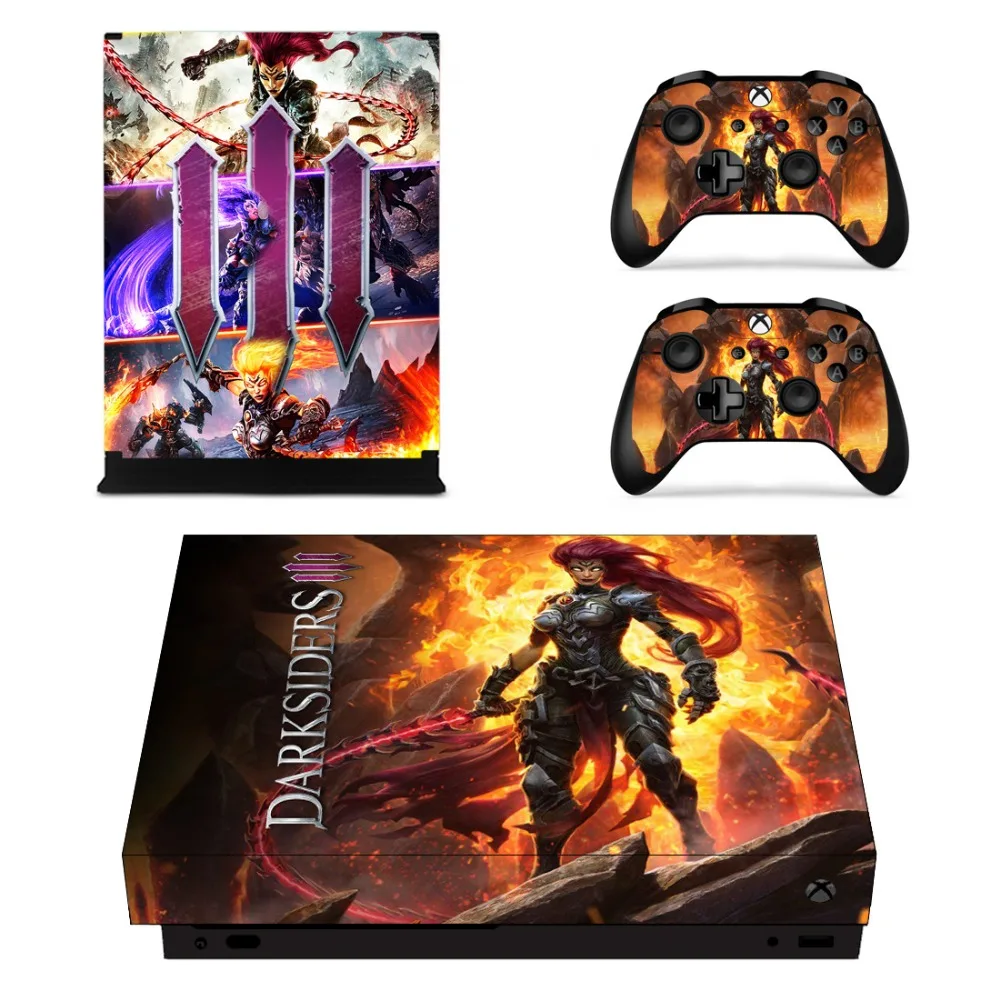 Darksiders 3 skórka naklejka naklejka dla Microsoft Xbox One X konsola i 2 kontrolery dla Xbox One X skórki naklejki winylu