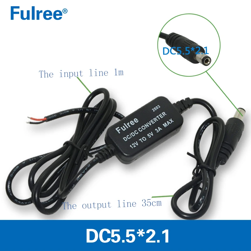 12V to 5V DC Buck Voltage Power Converter Car Charging Cable DC 2.5*0.7mm/3.5*1.35mm/5.5*2.1mm/5.5*2.5mm Barrel Jack Connector