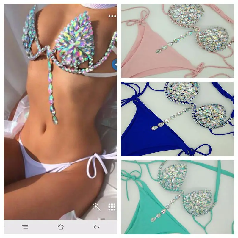 2019 venus wakacje diamentowe damskie seksowne bikini bandażowy strój kąpielowy jednokolorowe kostiumy kąpielowe rhinestone crystal swimsuit