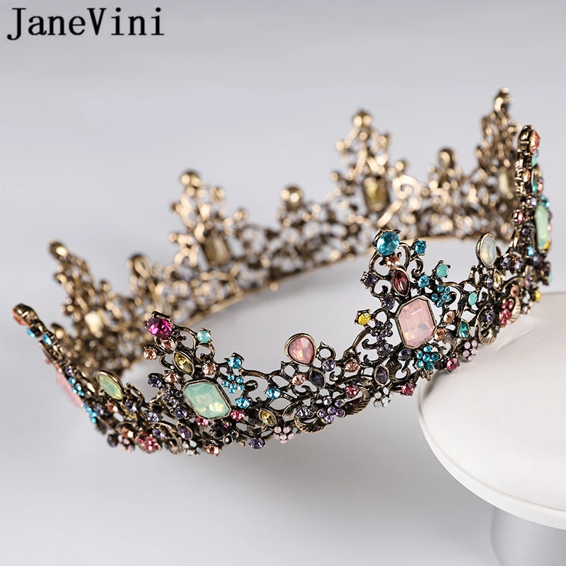 

JaneVini Vintage Crystal Diadem for Women Gold Bridal Tiaras and Crowns Round Baroque Headband Wedding Jewelry Hair Accessories