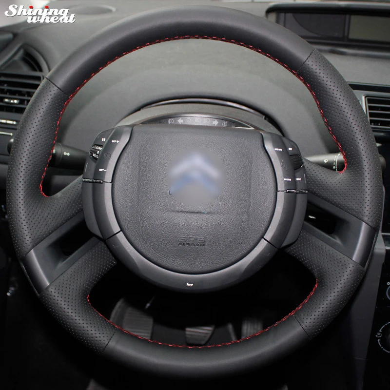 Shining wheat Hand-stitched Black Leather Steering Wheel Cover for Citroen C4 Picasso 2012-2014 C-quatre Car Accessories