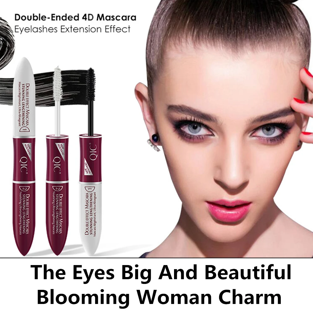 Double Head 4D Fiber Mascara Lengthening Eyelash Growth Liquid Long Thick Waterproof Mascara Eye Makeup Brush