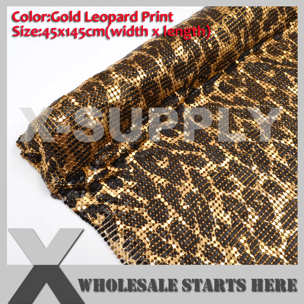 Gold Leopard Print Aluminum Metal Fabric Mesh Wthout Iron On Glue For DIY Bra,Long Skirt Dress