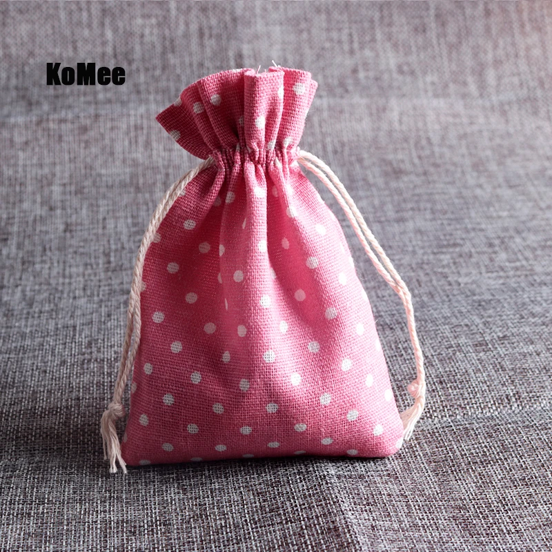 50pcs/lot 10*14cm Dots Design Pink Cotton Bags Wedding Drawstring Gift Bag Pouches Favor Candy Necklace Jewelry Packaging Bags