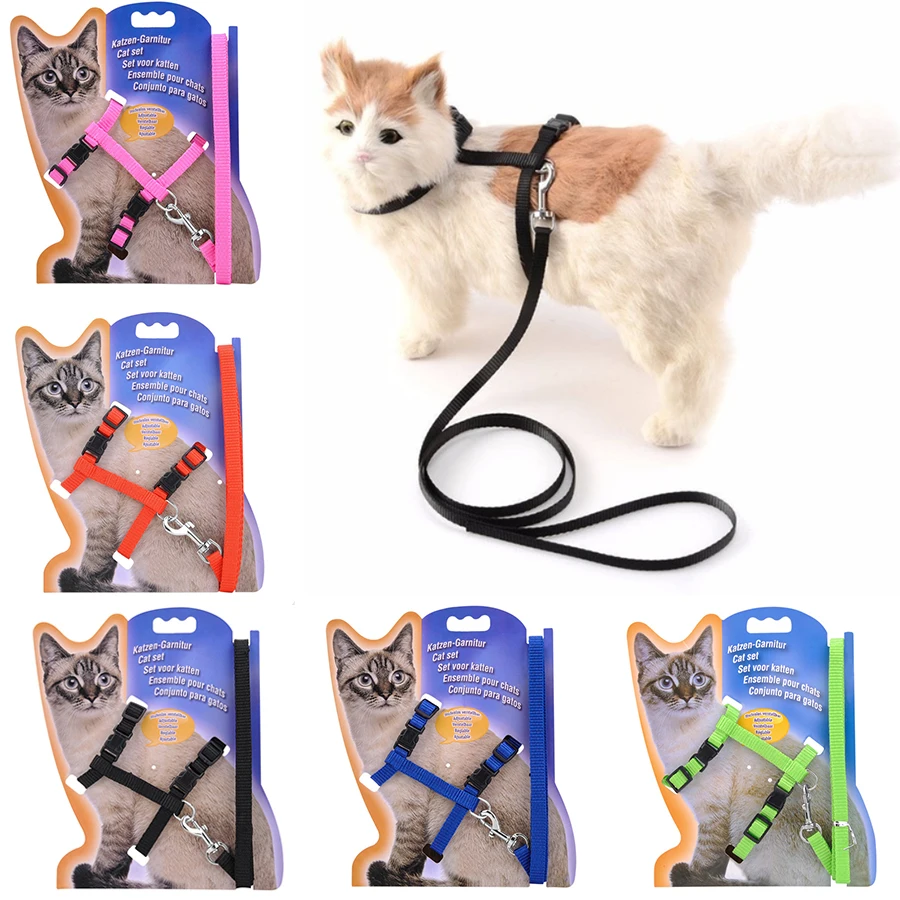 Kediler için 5 renk ayarlanabilir Pet Kedi yaka rahat naylon tavşan yavru Kedi koşum tasma seti köpek Kedi aksesuarları ürünleri evcil hayvanlar için