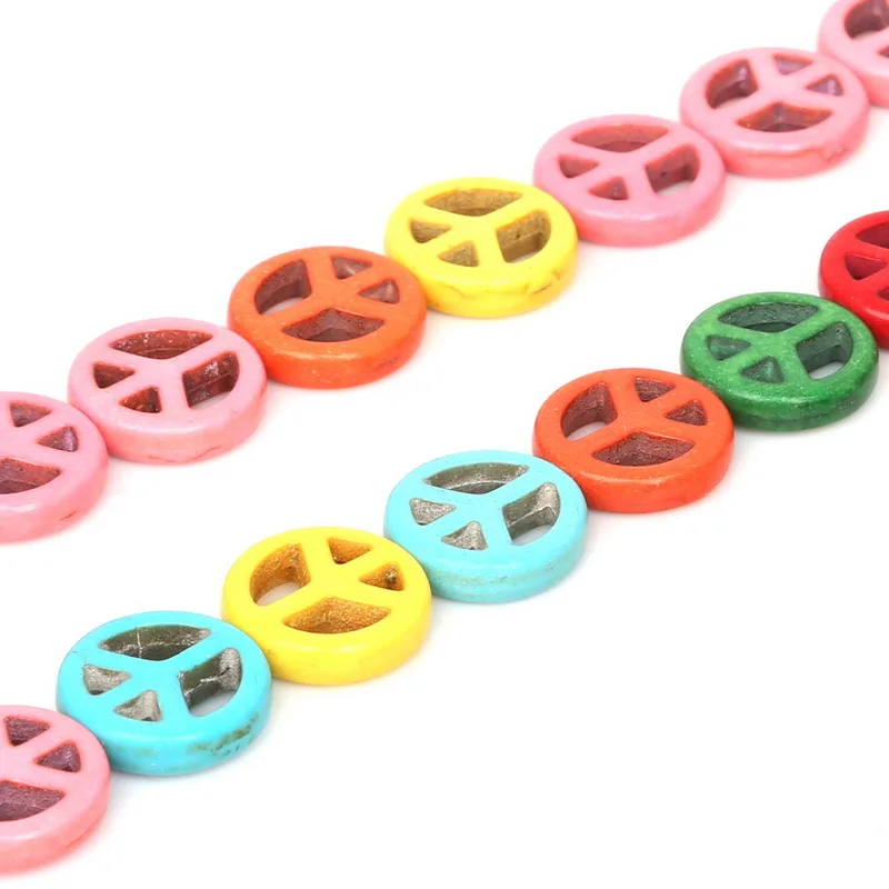 New Product Dia. 15mm Colorful Howlite Synthesis Stone Peace Sign Loose Beads for Diy Jewelry Making Bracelet Necklace