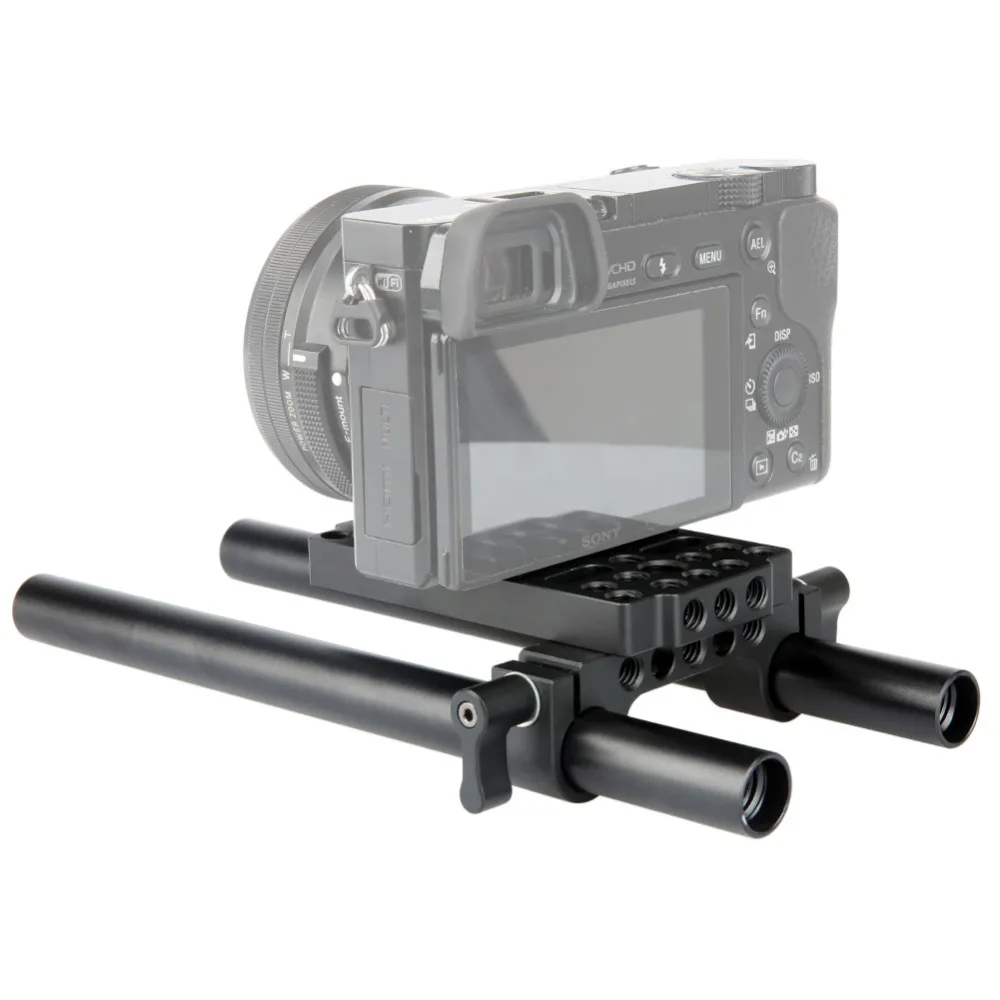 NICEYRIG Cheese Mounting Plate Video Switching Camera Easy Plate with 15mm Rod Clamp Short Rods for DSLR Camera Cage Rig