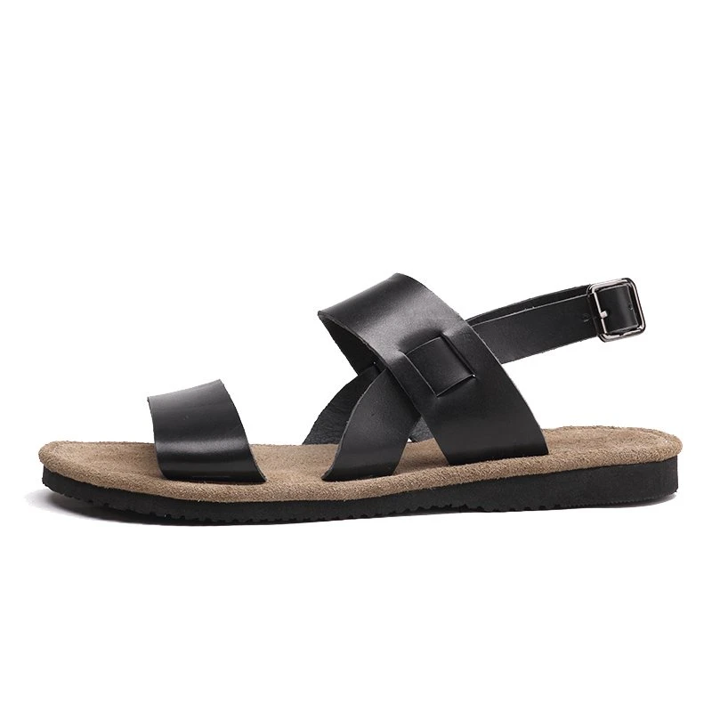 US 6-10 Men\'s Buckle Strap REAL Leather Casual Beach Sandals Mature Man Summer Outdoor Shoes