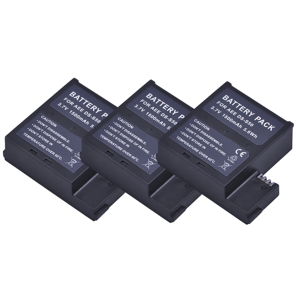 Durapro 3pc 3.7V 1500mAH DS-S50 DSS50 DS S50 Camera Battery for AEE D33 S50 S51 S60 S71 S70 DS-S50 Bateria