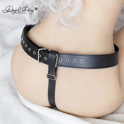 DAVYDAISY Women Chastity Belt Open Crotch Sexy Panties PU Leather Thongs Sexy Lingerie Exotic Briefs Female Underwear UN526