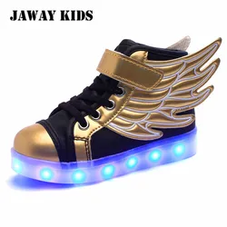 Jawaykids Children Glowing Sneakers USB Rechargeable Angel's Wings Luminous Shoes for Boys,Girls LED Light Running Shoes Kids