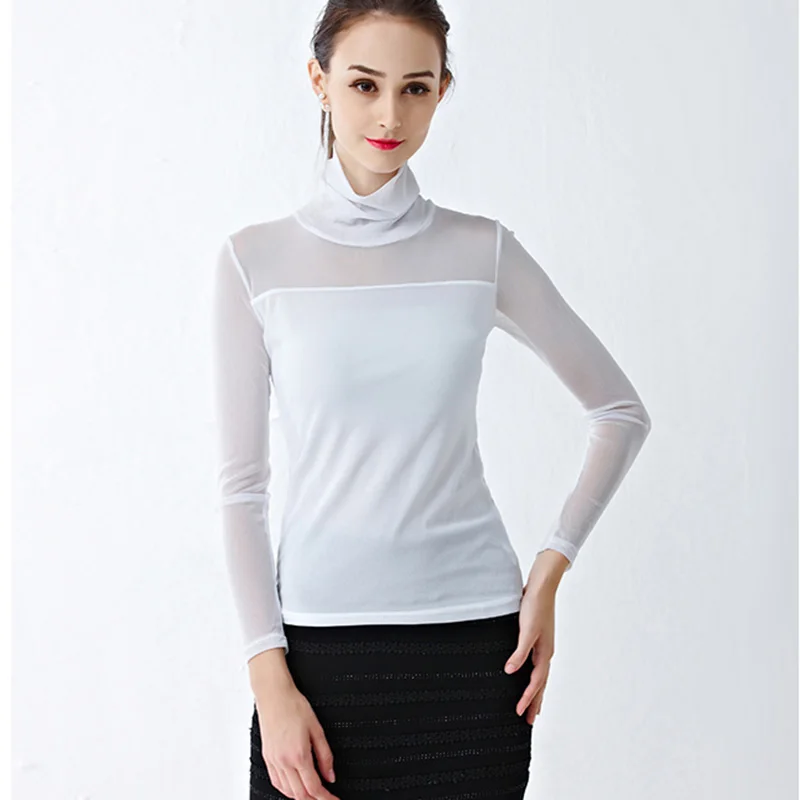 VogorSean Spring Autumn Women Blouse Shirt 2018 O Neck High collar Long-Sleeve Stretch Slim Womens Blouses Shirts Sexy Tops