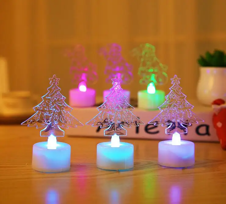 

New Acrylic colorful candle lights the Christmas tree Santa Claus small night light led electronic luminous romantic gift