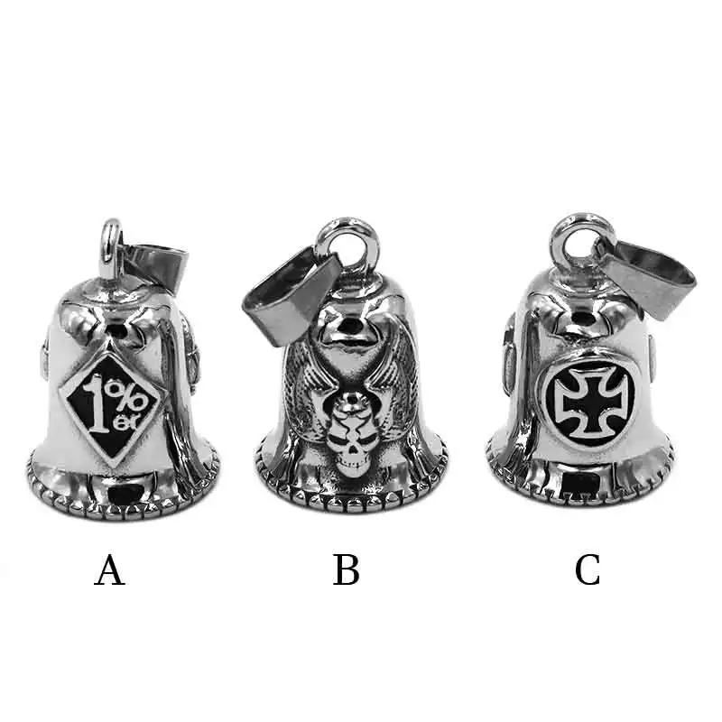 One Percent 1% ER Skull Biker Bell Pendant Stainless Steel Wing Cross Number13 Pendant P0506 (No bell sound)