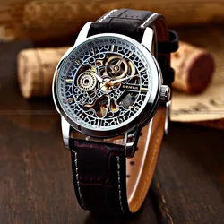 Famoso marchio Shenhua orologio da uomo Vintage automatico meccanico scheletro orologi per uomo in pelle orologio da uomo Relogio Masculino