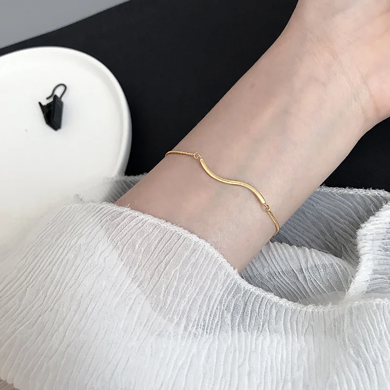 

chic THIN SLIM 1pc minimalist Authentic 925 Sterling silver white/golds Waterwave Wave Chian Bracelet fine jewelry TLS187