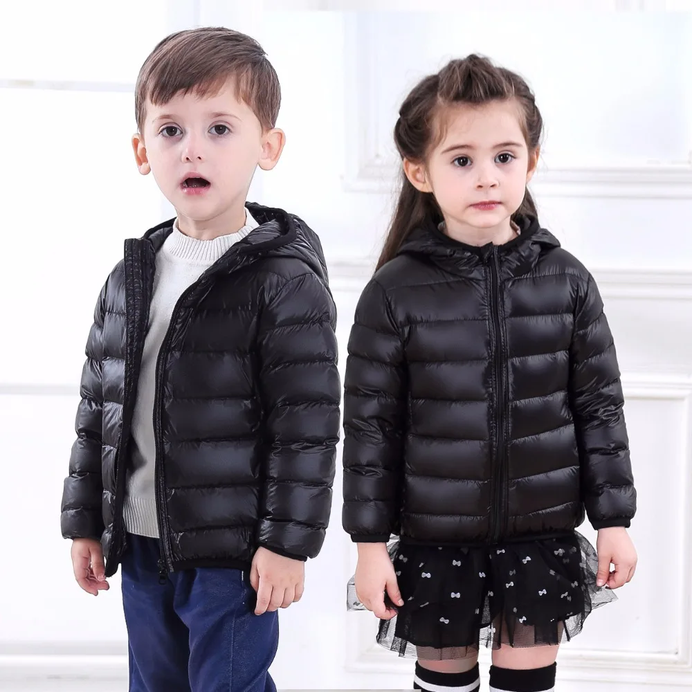 KIDS Brand Ultra Light 90% White Duck Down Hooded Jacket Lightweight Boys Girls Outwear Child Children Light Winter Jackets