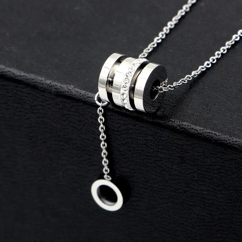 New Arrival Movable Zircon And Roman Numeral Circle Pendant Necklace Hang Small Circle Titanium Steel Necklace Gift For Woman