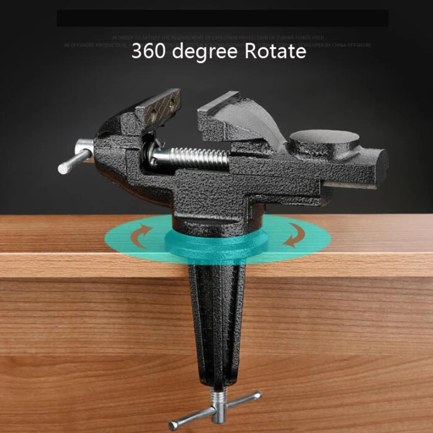 1PC Bench Vise Jaw Width 60mm 360 Degree Swivel Cast Iron Tabletop Vice Multifunctional Heavy Clamp Non-Slip Pad Accessories