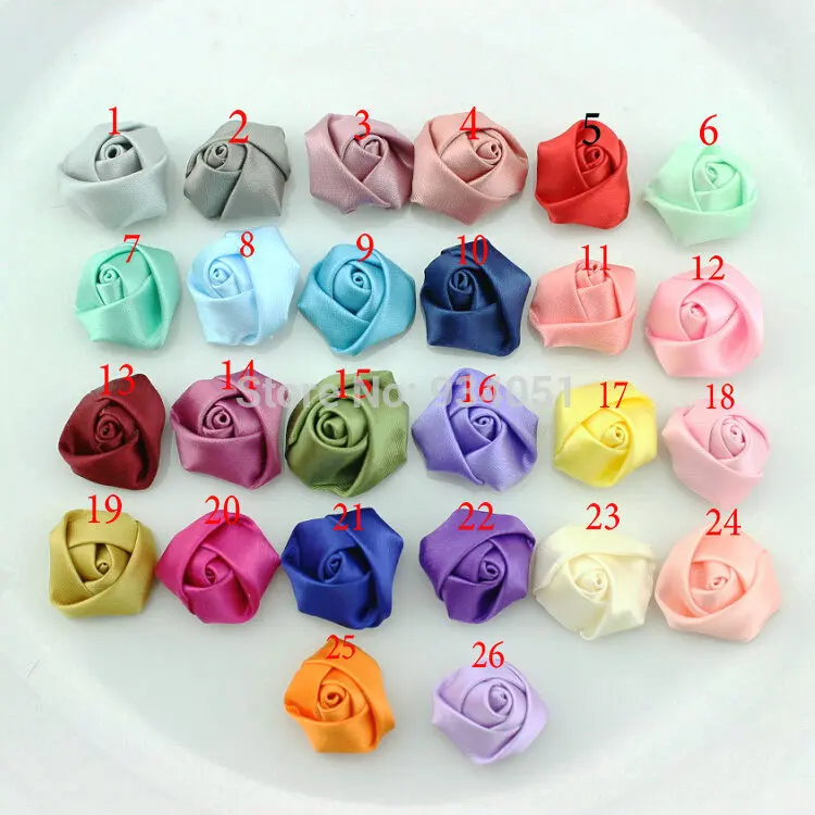 26 colors for your pick ! set of 100pcs Satin Ribbon handmade Fabric Rosette Rose Flowers mixed colors 20-25mm Free shipping