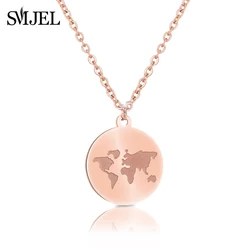 SMJEL Layer World Map Necklaces for Women Simple Round World Coin Charms Necklace Wonderlust Handmade Jewelry Gift