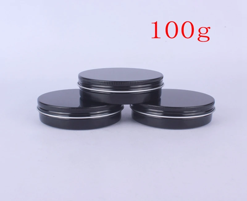 500 unids/lote de tarros de aluminio negro de 100ML, tapa de tornillo de 100g, contenedor vacío de cosméticos y crema, caja de lata de Metal para té