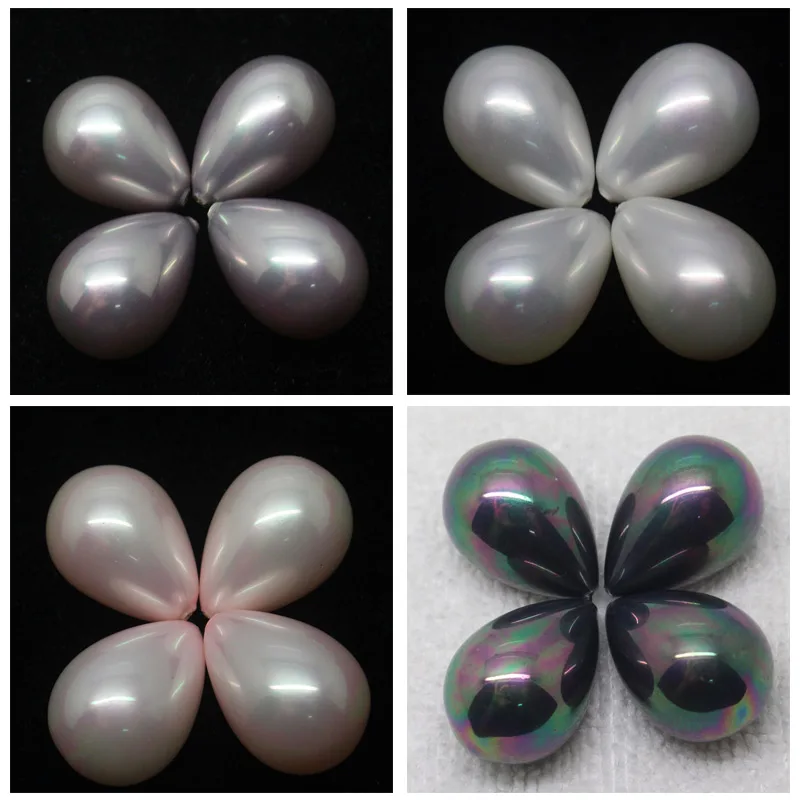 15x21mm White Black Pink Purple Shell mother pearl Teardrop Raindrop Half Drilled Hole Earring Beads 2pcs