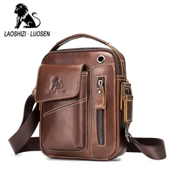 Saco mensageiro de couro genuíno para homens, pequenos sacos crossbody de couro vintage, bolsa casual, nova marca