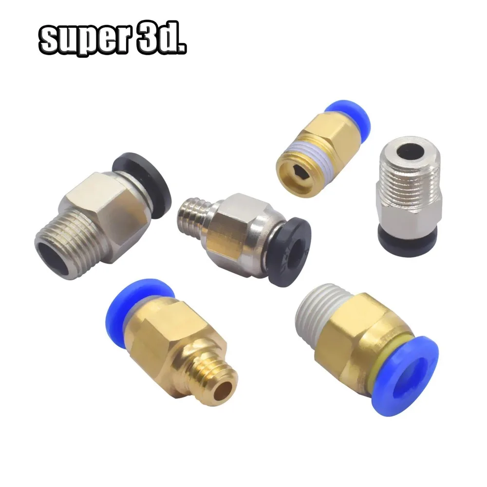 2pcs Pneumatic Connectors For 3D Printers Parts Bowden Quick Jointer Coupler 1.75/3mm Pipe pc4 m6 m10 Fittings PTFE Tube 2/4mm