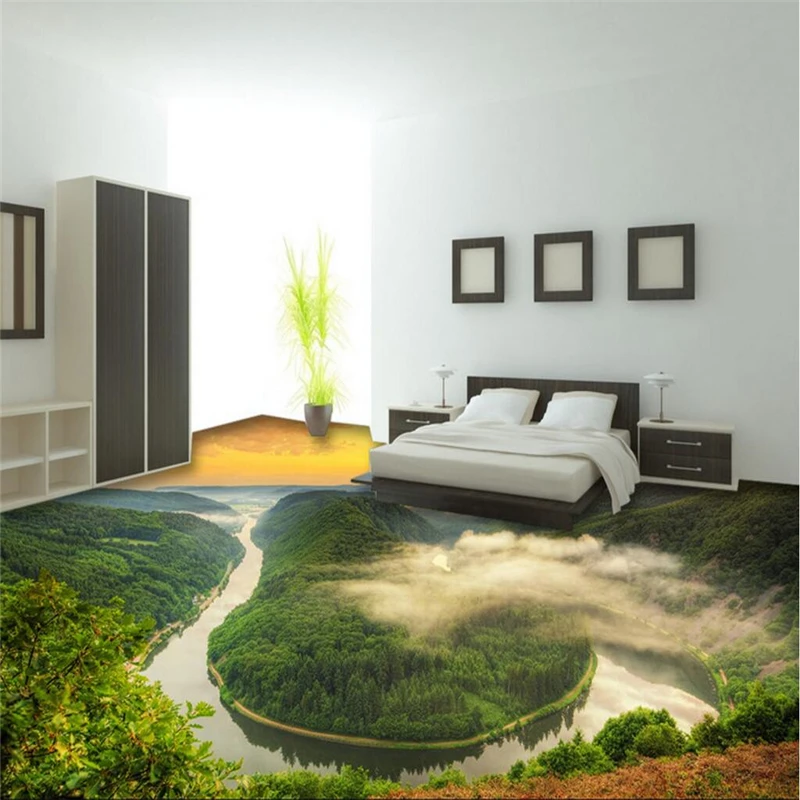 

beibehang floor painting to the mountains and rivers waterfall 3D floor wallpaper waterproof wear-resistant home decoration