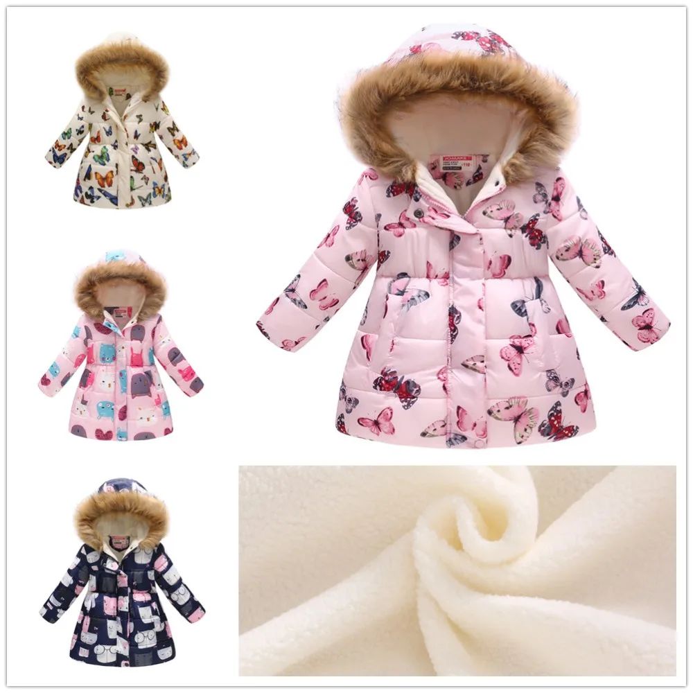 Pink Baby Girls Fleece Coat Winter Children Clothes Baby Girl Down Jacket Hoodies Long Overcoat Kid Windbreaker Outfit Top 4-11Y