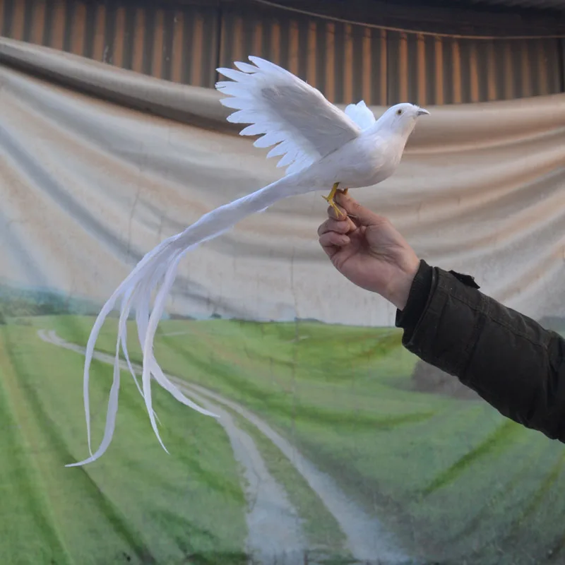 large 30x50cm foam&feathers long tail white Phoenix bird,pastoral handicraft,home garden decoration gift a1790