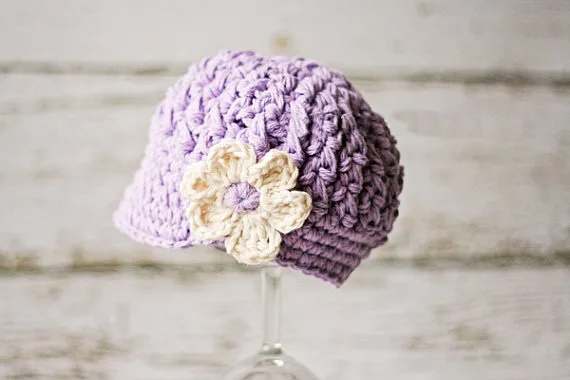 Special price -Pure hand-crocheted hat Baby girls Newsboy hat flower hat new Purple with beige 100% cotton,girls Newsboy caps