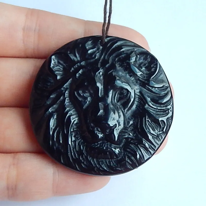 Hand Carved Lion Obsidian fashion jewelry Pendant for men,47x10mm,35.2g