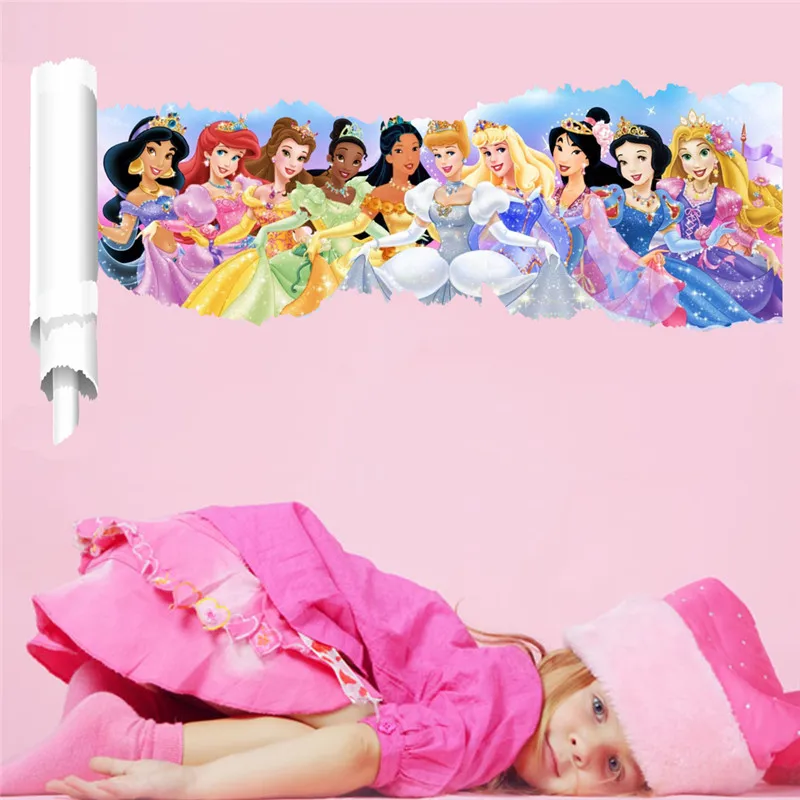 Cartoon Princess Girl Wall Stickers For Kids Rooms PVC Children Wall Decals 3d Kids Bedroom Living Room Decor Children Gift