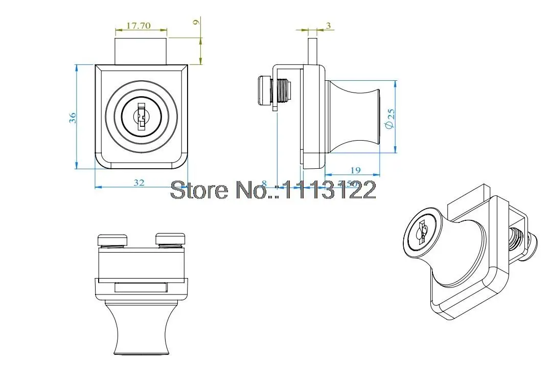 239 Single Glass Door Locks One Door Open Glass Cabinet Jewelry Showcase lock Telephone counter lock glass lock 1 PC