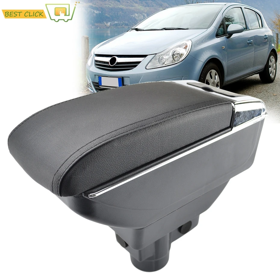 Storage Box For Opel Vauxhall Corsa D 2006 - 2014 Arm Rest Dual Layer Armrest Black Leather Double 2011 2012