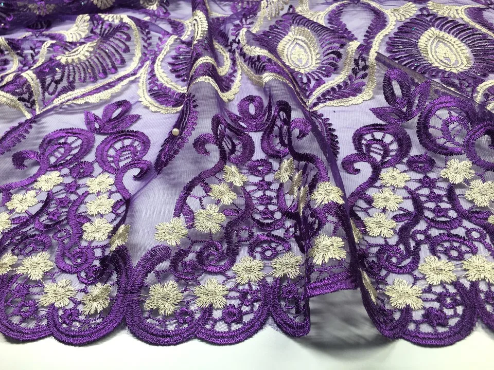 2021 Latest African French Lace Fabric High Quality Swiss Voile Lace Purple Color Tulle Lace Fabric For Sewing Wedding Dress