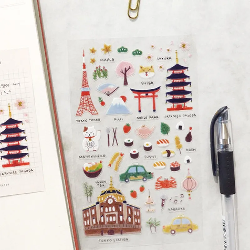 Sonia Daily In Tokyo DIY PET Stickers Scrapbooking  Japan Building Tower Sushi Foods Die Cuttings Diary Planner Hobby Decoration