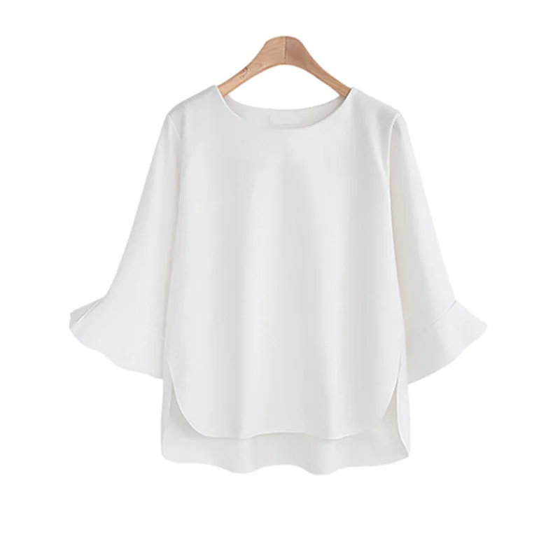 Blusa de gasa de alta calidad para mujer, camisa informal suave de verano, manga acampanada, color blanco, negro y rosa, talla grande 4XL