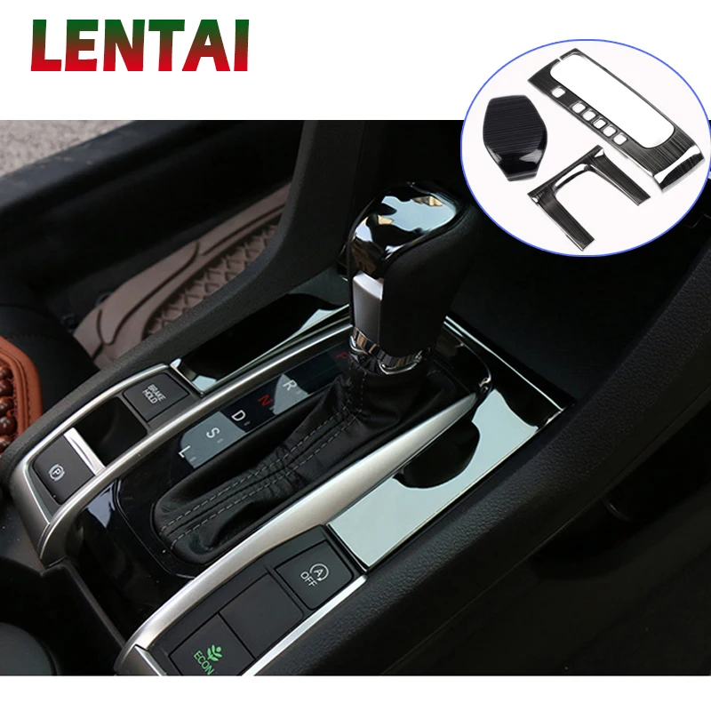 Auto Car Styling Sticker For Honda Civic 2018 2019 10th 2016 2017 Accessories Stainless Steel Gear Shift Knob Panel Frames Strip